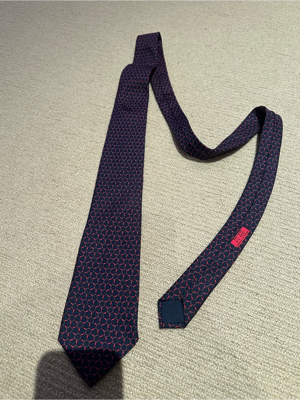 Men's Navy Tie with Red Geometric Pattern Hermes’